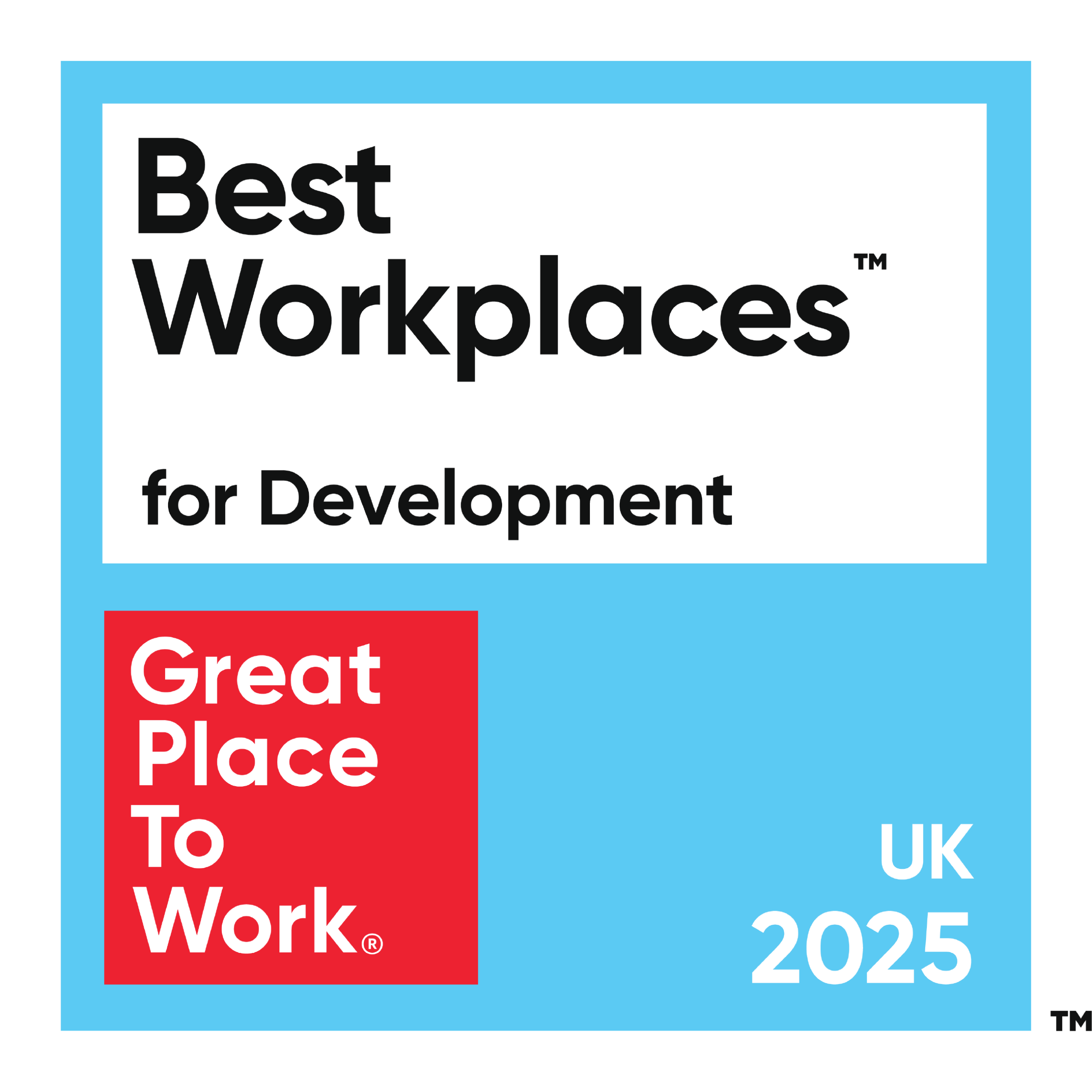 Great Place to Work UK badge for Best Workplaces for Development 2025.