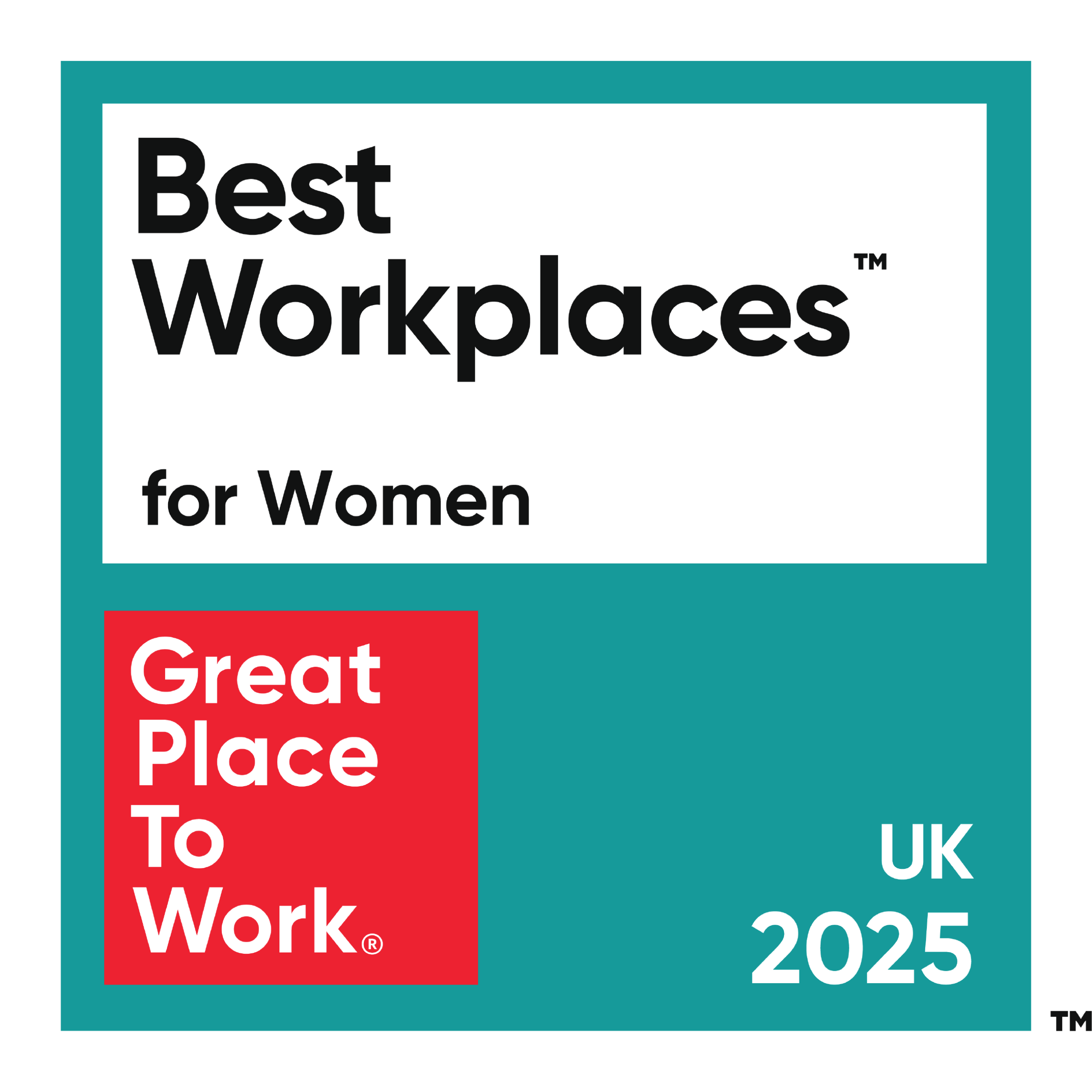 Great Place to Work UK badge for Best Workplaces for Women 2025.